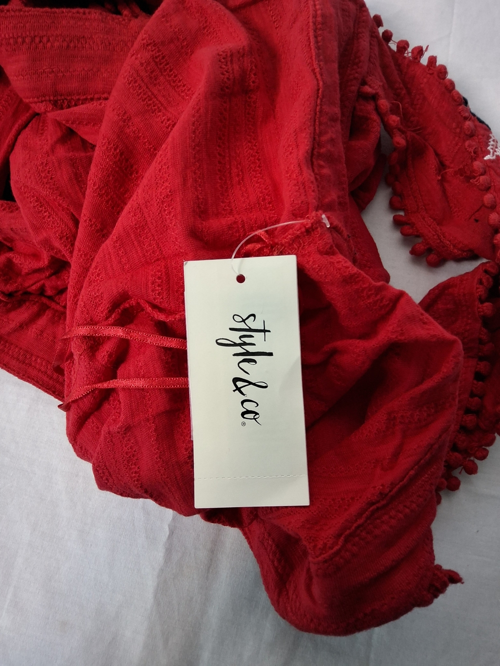 Style & Co. Red Embroidered Ruffle‎ Strap Tank - Picture 4 of 5